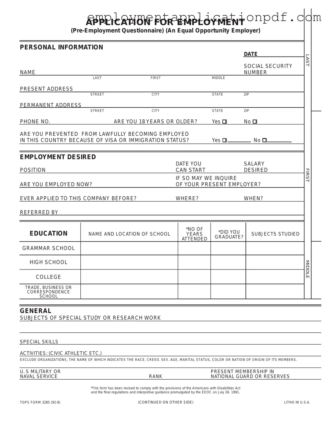 Employment Application Pdf PDF Template